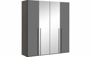 Afbeelding van een Goossens Kledingkast Easy Storage Ddk, Kledingkast 203 cm breed, 220 cm hoog, 2x glas draaideur en 2x spiegel draaideur midden