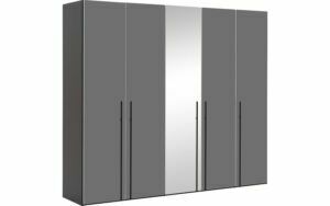 Afbeelding van een Goossens Kledingkast Easy Storage Ddk, Kledingkast 253 cm breed, 220 cm hoog, 4x glas draaideur en 1x spiegel draaideur midden