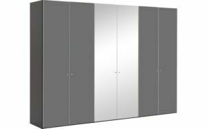 Afbeelding van een Goossens Kledingkast Easy Storage Ddk, Kledingkast 304 cm breed, 220 cm hoog, 4x glas draaideur en 2x spiegel draaideur midden