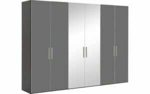 Afbeelding van een Goossens Kledingkast Easy Storage Ddk, Kledingkast 304 cm breed, 220 cm hoog, 4x glas draaideur en 2x spiegel draaideur midden