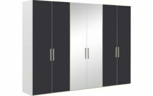 Afbeelding van een Goossens Kledingkast Easy Storage Ddk, Kledingkast 304 cm breed, 220 cm hoog, 4x draaideur en 2x spiegel draaideur midden