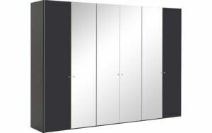 Afbeelding van een Goossens Kledingkast Easy Storage Ddk, Kledingkast 304 cm breed, 220 cm hoog, 2x draaideur en 4x spiegel draaideur midden