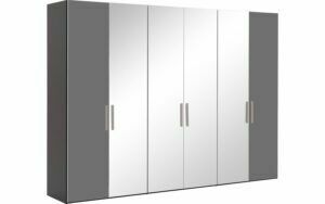 Afbeelding van een Goossens Kledingkast Easy Storage Ddk, Kledingkast 304 cm breed, 220 cm hoog, 2x glas draaideur en 4x spiegel draaideur midden