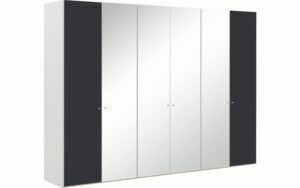 Afbeelding van een Goossens Kledingkast Easy Storage Ddk, Kledingkast 304 cm breed, 220 cm hoog, 2x draaideur en 4x spiegel draaideur midden