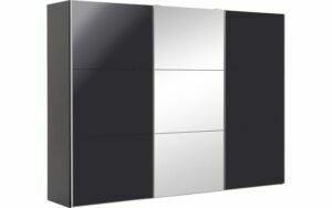 Afbeelding van een Goossens Kledingkast Easy Storage Sdk, 303 cm breed, 220 cm hoog, 2x 3 paneel schuifdeuren en 1x 3 paneel spiegel schuifdeur midden