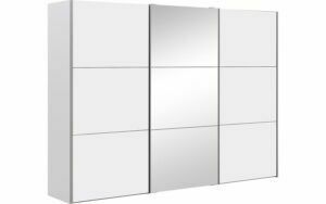 Afbeelding van een Goossens Kledingkast Easy Storage Sdk, 303 cm breed, 220 cm hoog, 2x 3 paneel schuifdeuren en 1x 3 paneel spiegel schuifdeur midden