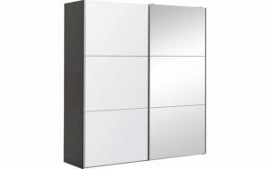 Afbeelding van een Goossens Kledingkast Easy Storage Sdk, 203 cm breed, 220 cm hoog, 1x 3 paneel glas schuifdeur li en 1x 3 paneel spiegel schuifdeur re