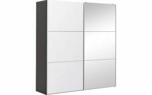Afbeelding van een Goossens Kledingkast Easy Storage Sdk, 203 cm breed, 220 cm hoog, 1x 3 paneel glas schuifdeur li en 1x 3 paneel spiegel schuifdeur re