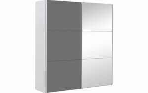 Afbeelding van een Goossens Kledingkast Easy Storage Sdk, 203 cm breed, 220 cm hoog, 1x 3 paneel glas schuifdeur li en 1x 3 paneel spiegel schuifdeur re