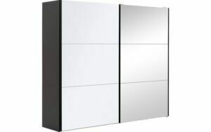 Afbeelding van een Goossens Kledingkast Easy Storage Sdk, 253 cm breed, 220 cm hoog, 1x 3 paneel glas schuifdeur li en 1x 3 paneel spiegel schuifdeur re