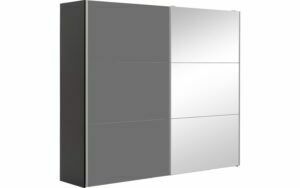 Afbeelding van een Goossens Kledingkast Easy Storage Sdk, 253 cm breed, 220 cm hoog, 1x 3 paneel glas schuifdeur li en 1x 3 paneel spiegel schuifdeur re