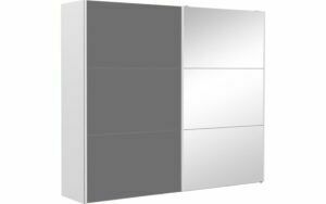 Afbeelding van een Goossens Kledingkast Easy Storage Sdk, 253 cm breed, 220 cm hoog, 1x 3 paneel glas schuifdeur li en 1x 3 paneel spiegel schuifdeur re