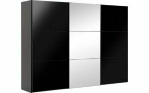 Afbeelding van een Goossens Kledingkast Easy Storage Sdk, 303 cm breed, 220 cm hoog, 2x 3 paneel glas schuifdeuren en 1x 3 paneel spiegel schuifdeur midden