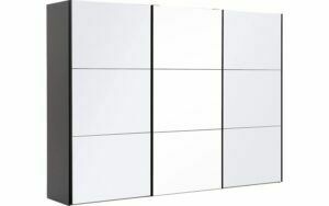Afbeelding van een Goossens Kledingkast Easy Storage Sdk, 303 cm breed, 220 cm hoog, 2x 3 paneel glas schuifdeuren en 1x 3 paneel spiegel schuifdeur midden