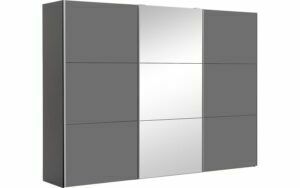 Afbeelding van een Goossens Kledingkast Easy Storage Sdk, 303 cm breed, 220 cm hoog, 2x 3 paneel glas schuifdeuren en 1x 3 paneel spiegel schuifdeur midden