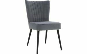 Afbeelding van een Goossens Eetkamerstoel Rob blauw velvet stof leuning, urban industrieel