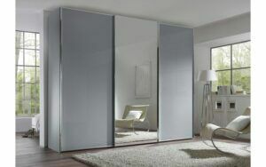 Afbeelding van een Goossens Kledingkast Big Choice Type 01 163, Slaapkamerkast 249 cm breed, 222 cm hoog, 2 glas schuifdeuren en 1 spiegel schuifdeur midden