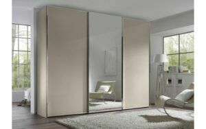 Afbeelding van een Goossens Kledingkast Big Choice Type 01 163, Slaapkamerkast 298 cm breed, 222 cm hoog, 2 glas schuifdeuren en 1 spiegel schuifdeur midden