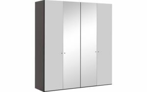 Afbeelding van een Goossens Kledingkast Easy Storage Ddk, Kledingkast 203 cm breed, 220 cm hoog, 2x glas draaideur en 2x spiegel draaideur midden