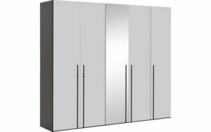 Afbeelding van een Goossens Kledingkast Easy Storage Ddk, Kledingkast 253 cm breed, 220 cm hoog, 4x glas draaideur en 1x spiegel draaideur midden