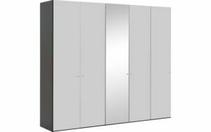 Afbeelding van een Goossens Kledingkast Easy Storage Ddk, Kledingkast 253 cm breed, 220 cm hoog, 4x glas draaideur en 1x spiegel draaideur midden