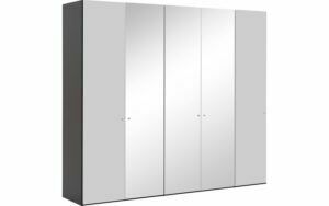 Afbeelding van een Goossens Kledingkast Easy Storage Ddk, Kledingkast 253 cm breed, 220 cm hoog, 2x glas draaideur en 3x spiegel draaideur midden