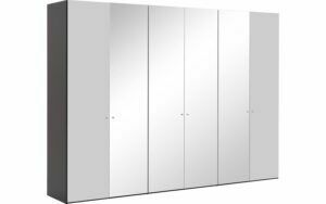 Afbeelding van een Goossens Kledingkast Easy Storage Ddk, Kledingkast 304 cm breed, 220 cm hoog, 2x glas draaideur en 4x spiegel draaideur midden