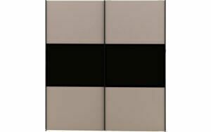 Afbeelding van een Goossens Kledingkast Ella, 203 cm breed, 220 cm hoog, 2x 3 paneel schuifdeuren, middenbies/paneel donker rookglas