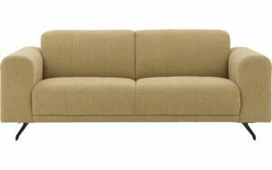 Afbeelding van een Goossens Bank Mellow geel, stof, 3-zits, stijlvol landelijk