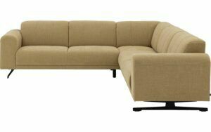 Afbeelding van een Goossens Bank Mellow geel, stof, 3-zits, stijlvol landelijk