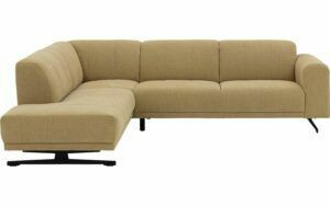 Afbeelding van een Goossens Bank Mellow geel, stof, 3-zits, stijlvol landelijk