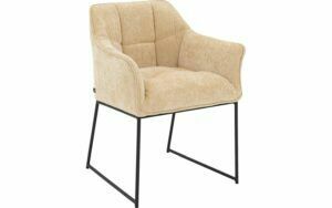 Afbeelding van een Goossens Eetkamerstoel Ronnie beige stof met armleuning, elegant chic