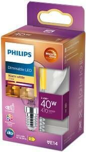 Afbeelding van een Philips LED kogel E14 3,4-40W filament helder WarmGlow blister - 5101508