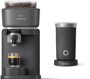 Afbeelding van een Philips BAR303/60 Baristina Espresso Koffiemachine - Zwart met Baristina Melkopschuimer Bundel