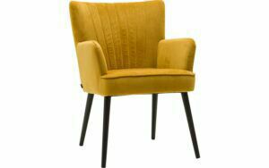 Afbeelding van een Goossens Eetkamerstoel Rob geel velvet stof met armleuning, urban industrieel
