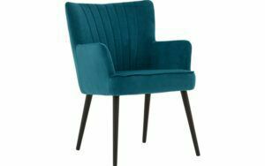 Afbeelding van een Goossens Eetkamerstoel Rob blauw velvet stof met armleuning, urban industrieel