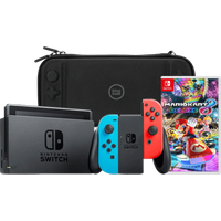 Afbeelding van een Nintendo Switch Rood/Blauw + Mario Kart 8 Deluxe + BlueBuilt Beschermhoes