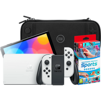 Afbeelding van een Nintendo Switch OLED Wit + Nintendo Switch Sports + BlueBuilt Beschermhoes