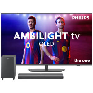 Afbeelding van een Philips 65pus9000 4k Qled Ambilight Tv 65" (2025) + Tab6100 Soundbar Met Wireless Subwoofer Tv-bundel