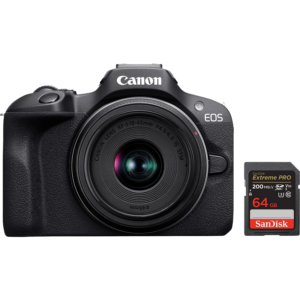 Afbeelding van een Canon Eos R100 + Rf-s 18-45mm 64 Gb Sd Kaart Hybride Camera