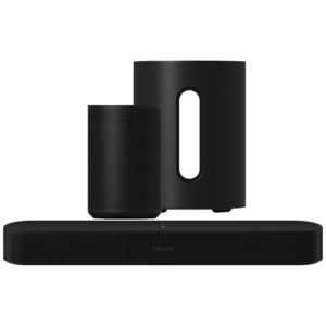 Afbeelding van een Sonos Beam Gen2 Soundbar + 2 Era 100 Sl Multiroom-speaker Sub Mini Subwoofer Zwart Audio Bundle