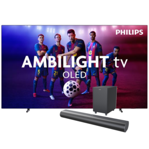Afbeelding van een Philips Ambilight 55" Oled760 4k (2025) + Soundbar Tab6100 Met Wireless Subwoofer Tv-bundel