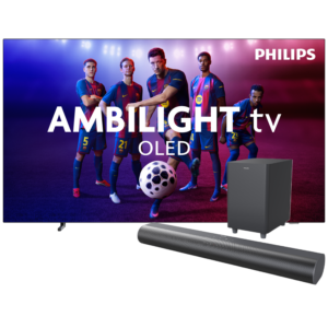 Afbeelding van een Philips Ambilight 65" Oled760 4k (2025) + Soundbar Tab6100 Met Wireless Subwoofer Tv-bundel
