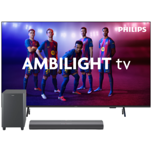 Afbeelding van een Philips 65pus8000 4k Uhd Led Ambilight Tv 65" (2025) + Tab6100 Soundbar Met Wireless Subwoofer Tv-bundel