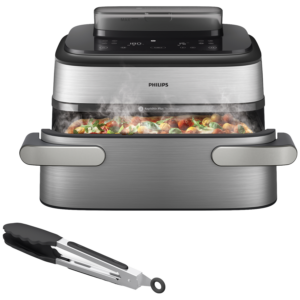 Afbeelding van een Philips Airfryer 5000-serie Megabasket Met Stoomfunctie - Na565/02 Enkele Mand Óf Dubbele Steamclean 95 L Tot 8 Personen Inclusief Tang Heteluchtfriteuse Zilver