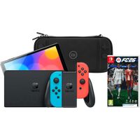 Afbeelding van een Nintendo Switch OLED Blauw/Rood + EA Sports FC 26 + BlueBuilt Beschermhoes