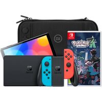 Afbeelding van een Nintendo Switch OLED Blauw/Rood + Pokémon Legends: Z-A + BlueBuilt Beschermhoes