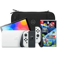 Afbeelding van een Nintendo Switch OLED Wit + Super Mario Galaxy 1+2 + BlueBuilt Beschermhoes