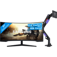Afbeelding van een Samsung Odyssey G5 LC34G55TWWPXEN Curved + Vortech Monitorarm met Gasveer