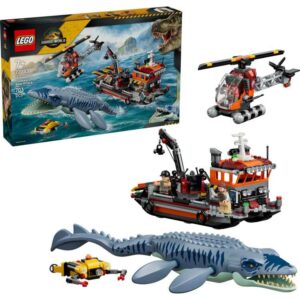 Afbeelding van een LEGO Jurassic World - Mosasaurus bootaanval Constructiespeelgoed